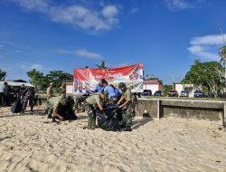 Aksi Bersih – Bersih Pantai Dilakukan Trimatra TNI DiKota Tarakan Dalam Rangka HUT TNI Ke – 79