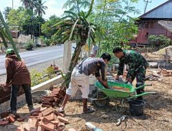 Babinsa Lamuru Turut Membantu Warga Binaan Desa Lagori Bangun Pagar Rumah