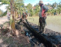 Penuhi Kebutuhan Air petani, Koramil-06 Kodim 1404/Pinrang Bersihkan Saluran irigasi Bersama Warga