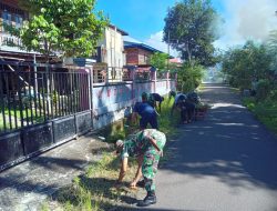 Anggota Koramil 01 Maiwa Melaksanakan Karya Bakti Pembersihan Selokan
