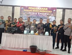 Komandan Kodim 1405/Parepare Hadiri Pemusnahan Barang Bukti Narkotika di Polres Parepare