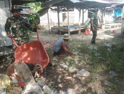 Cegah Perkembangan Penyakit, Personel Koramil 1424-05/Sinjai Selatan Kodim 1424/Sinjai Gelar Karya Bakti Pembersihan Pasar