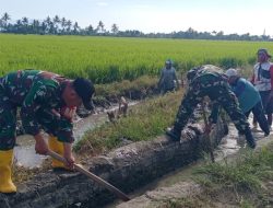 Penuhi Kebutuhan Air Petani, Babinsa Kodim 1404/Pinrang Bersama Warga Bersihkan Saluran Irigasi