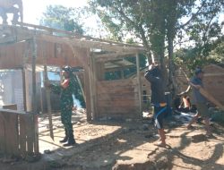Babinsa Kel. Kahu Koramil 1407-20/Bontocani Bersama Warga Gotong Royong Bongkar Rumah Untuk Di Renovasi