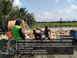 Babinsa Koramil 1407-03/Cenrana Gotong Royong Bangun Pondasi Rumah Warga