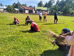 Babinsa Koramil 1407-18/Kajuara Bersama Warga Laksanakan Karya Bakti Pembersihan Lapangan Bola Di Desa Raja