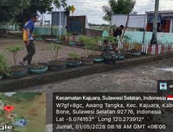 Pelihara Kebersihan Markas, Personel Koramil 1407-18/Kajuara Gelar Karya Bakti