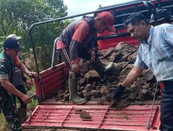 Babinsa Kodim 1407/Bone Koramil Lamuru Bantu Warga Timbun Jalan Penghubung Antar Dusun