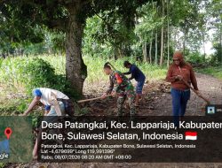 Semangat Gotong Royong, Babinsa Koramil 09/Lapri Kodim Bone Bersama Masyarakat Benahi Jalan Tani