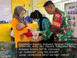Babinsa Kodim Bone Koramil 1407-18/Kajuara Dampingi Kegiatan Posyandu Di Desa Ancu