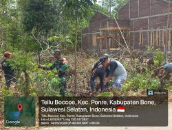 Karya Bakti Babinsa Koramil 10/Ponre Kodim 1407/Bone Dan Warga, Jalan Usaha Tani Di Desa Tellu Boccoe Di Bersihkan