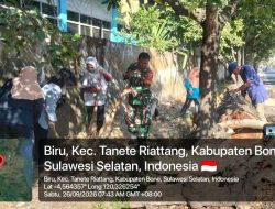 Bangun Semangat Gotong Royong, Babinsa Kel. Biru Koramil 1407-07/Tanete Riattang Dan Warga Kompak Laksanakan Karya Bakti