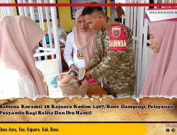 Babinsa Koramil 18 Kajuara Kodim 1407/Bone Dampingi Pelayanan Posyandu Bagi Balita Dan Ibu Hamil
